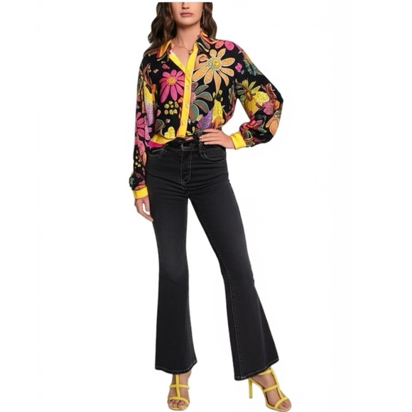 Cynthia Rowley Designer Floral Boho Button Up Blouse Long Sleeve Women’s Large - Picture 16 of 16